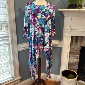 new in bag Kate & Mallory turquoise floral tunic style shirt
